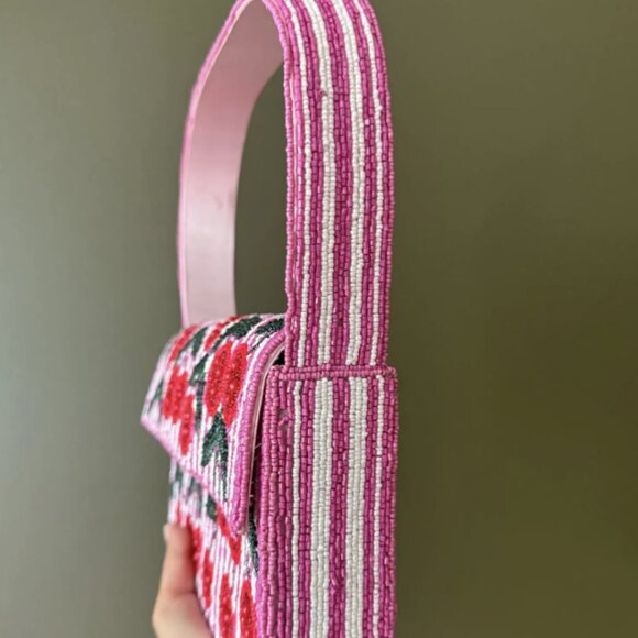 Pink Cherry Beaded Clutch: Handmade Statement Evening Bag - Picture 4 of 4